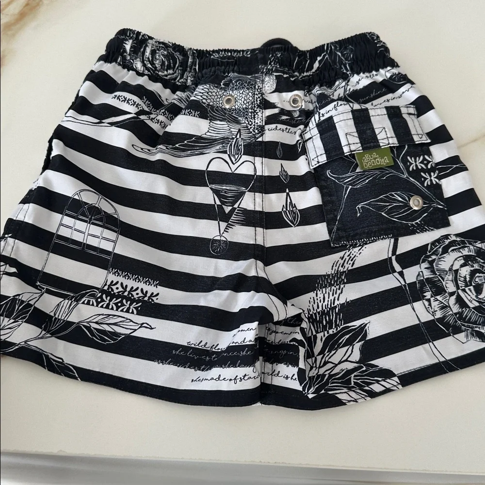 Agua Bendita kids Black and White Striped Swim Shorts
